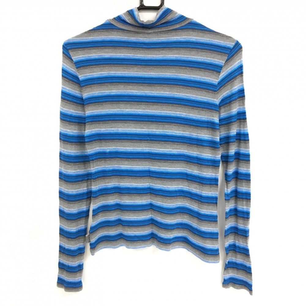 美品】ランバンスポール 長袖ハイネックシャツ ブルー×グレー ボーダー