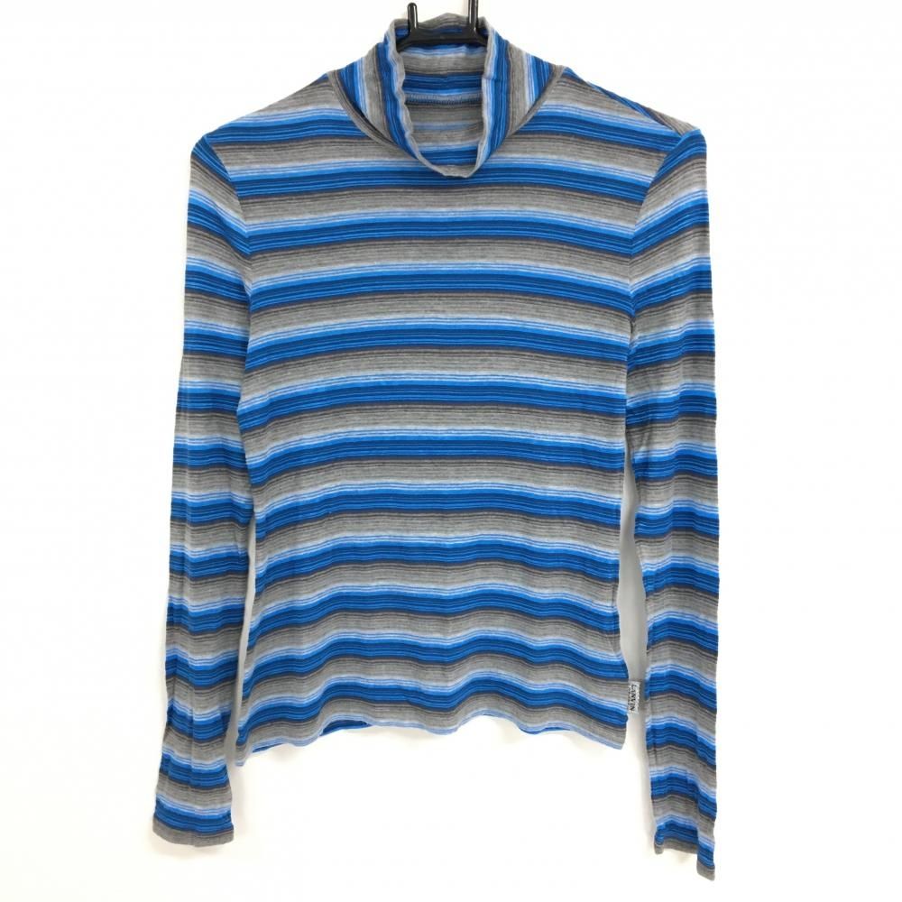 美品】ランバンスポール 長袖ハイネックシャツ ブルー×グレー ボーダー