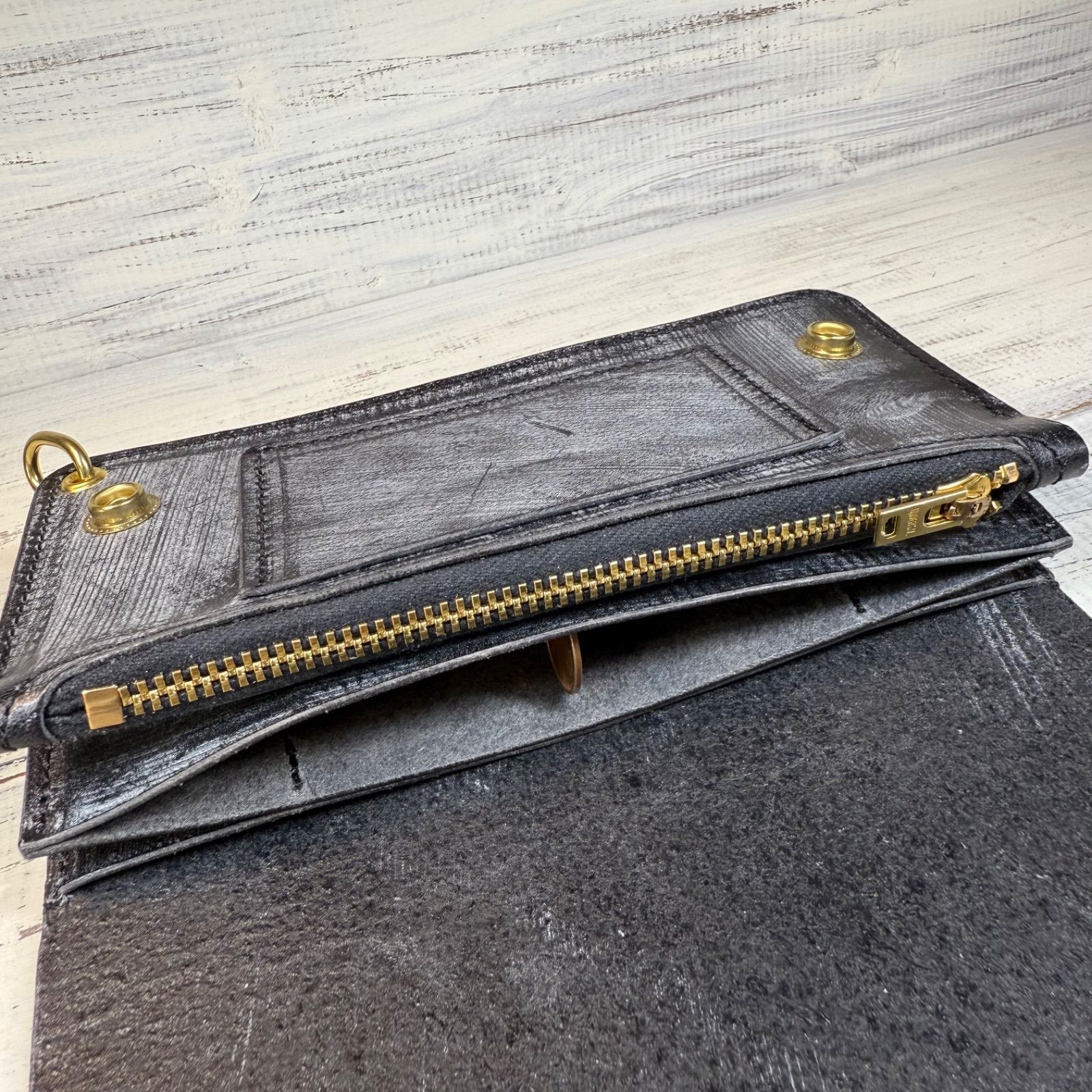 トラッカーウォレット ロング 3層】 ブライドルレザー ゴールド