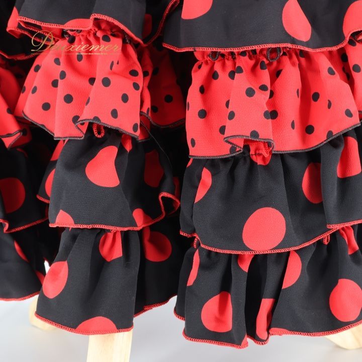 フラメンコ 衣装 ファルダ スカート 黒 赤 ボランテ フリル 水玉
