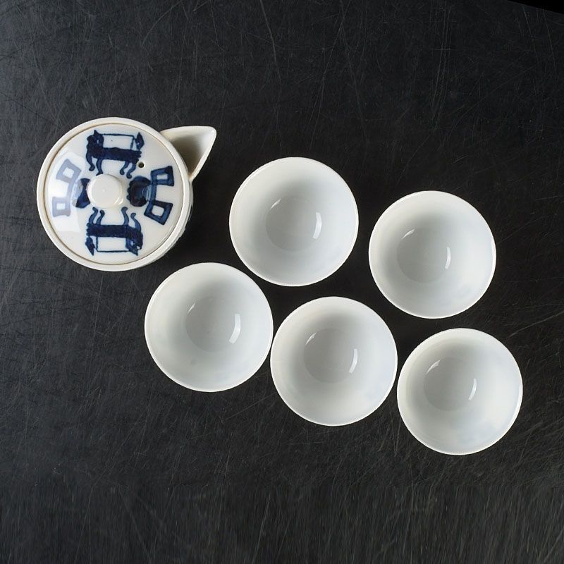 煎茶道具 京焼 平安栄山造 染付 宝瓶 煎茶碗五客 煎茶器セット C S653