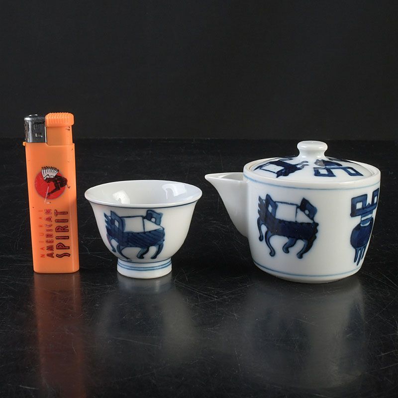 煎茶碗　染付　煎茶道具　京焼 煎茶道具 京焼 平安栄山造 染付 宝瓶 煎茶碗五客 煎茶器セット C S653