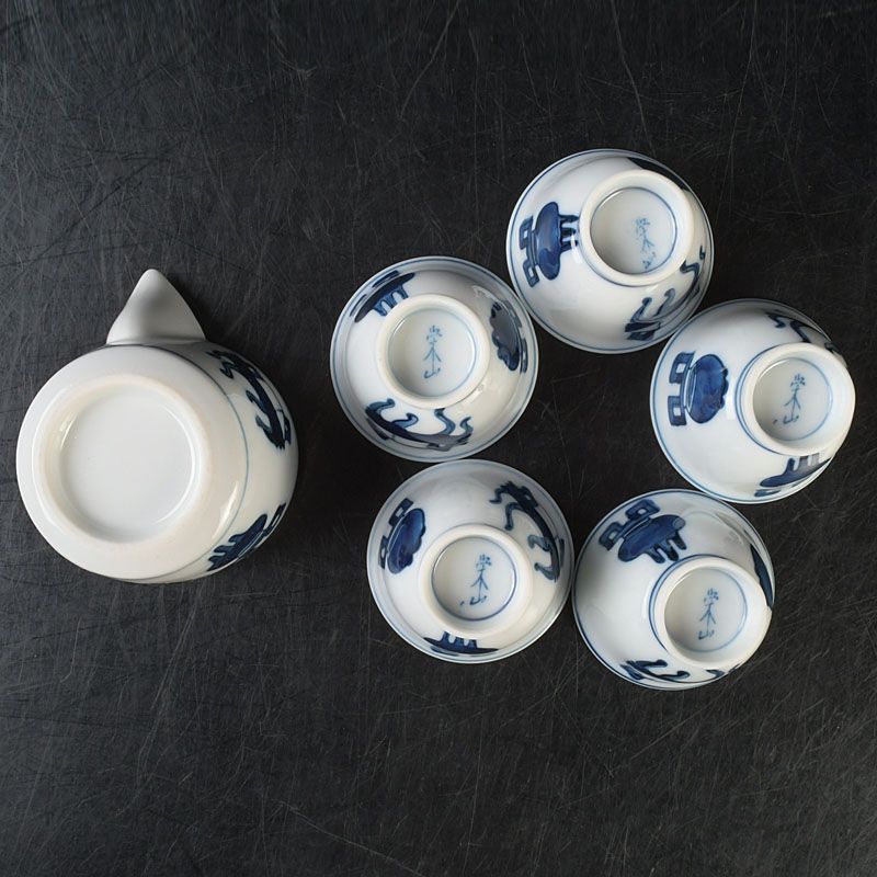 煎茶道具 京焼 平安栄山造 染付 宝瓶 煎茶碗五客 煎茶器セット C S653