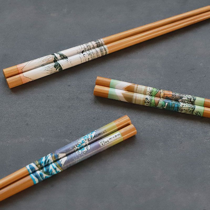お箸セット おはし 5膳セット 竹製 22.5cm 浮世絵 富士山 大人 木製