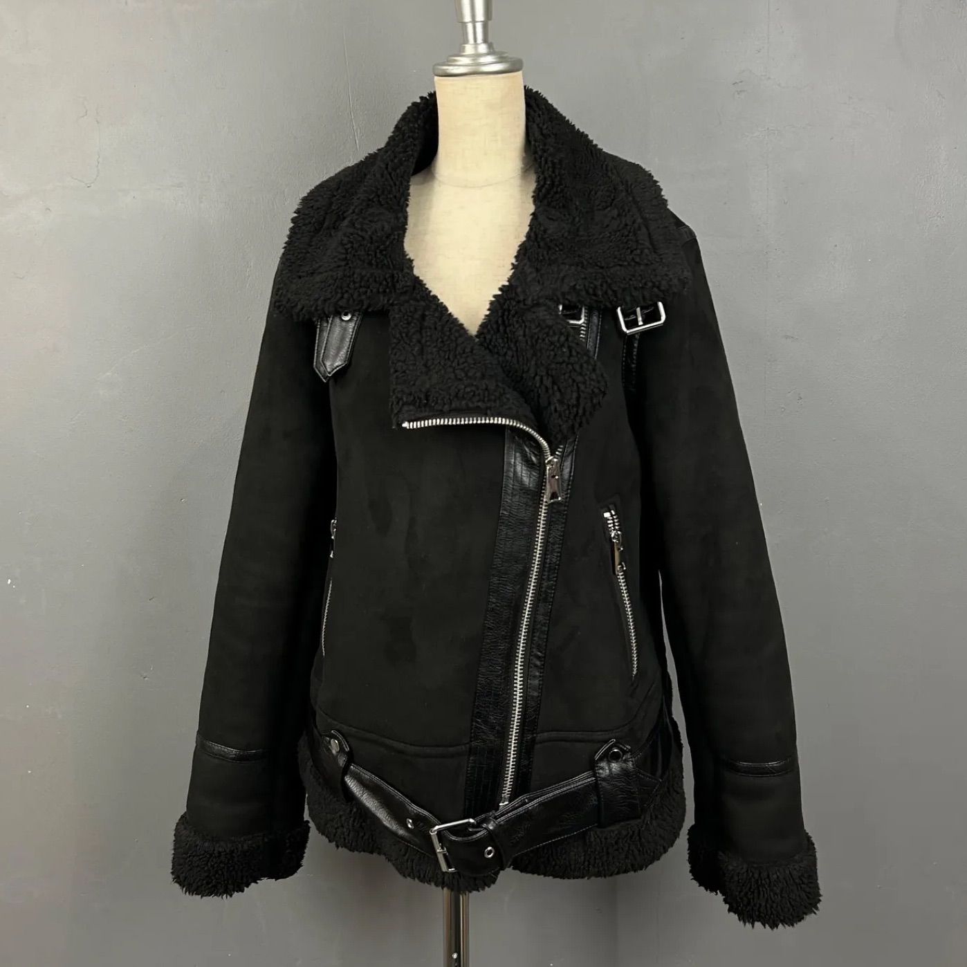 ZARA ザラ ダブルライダースジャケット フェイクムートンジャケット