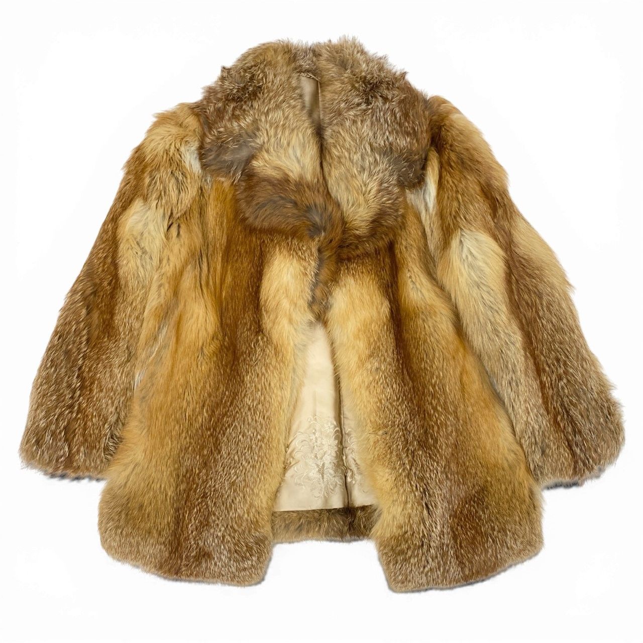 60b3 レッドフォックス ファーコート サイズF 茶系 本毛皮 Red Fox Fur