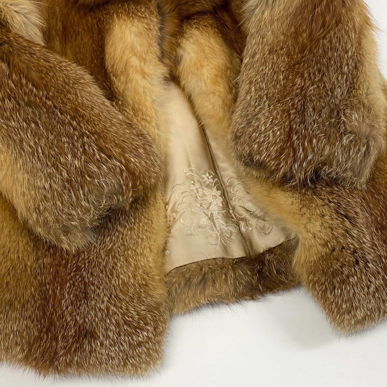 60b3 レッドフォックス ファーコート サイズF 茶系 本毛皮 Red Fox Fur