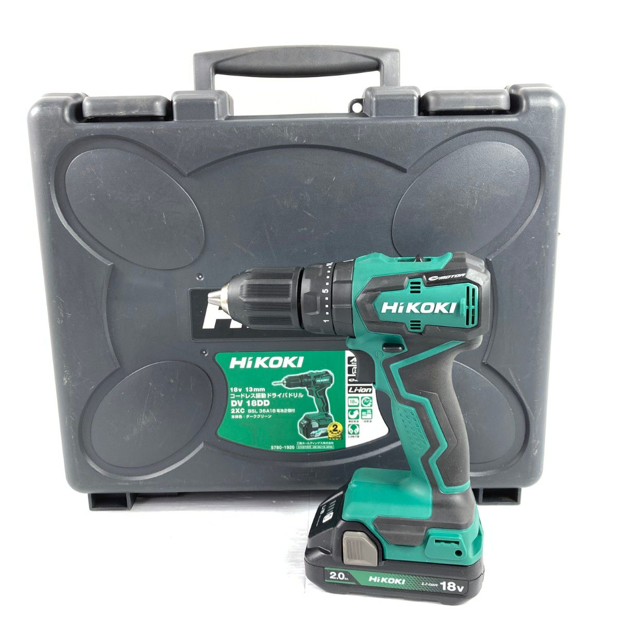 ＊＊HiKOKI ハイコーキ 18 V コードレス振動ドライバドリル バッテリ1 ケースｽ付 充電器なし PSEマークあり DV DD グリーン