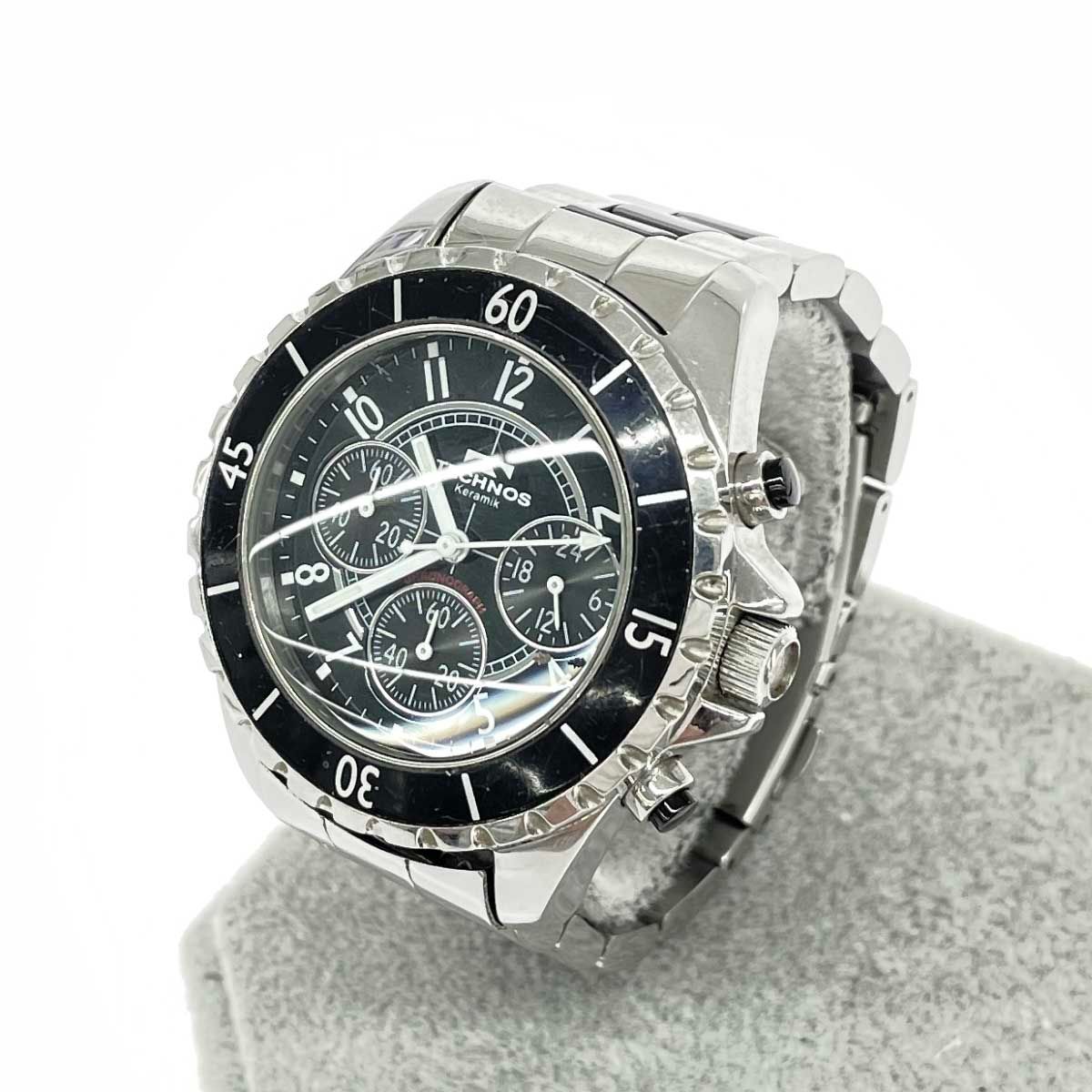 TECHNOS テクノス 腕時計 クロノグラフ SS×セラミック/ T3032 シルバー 