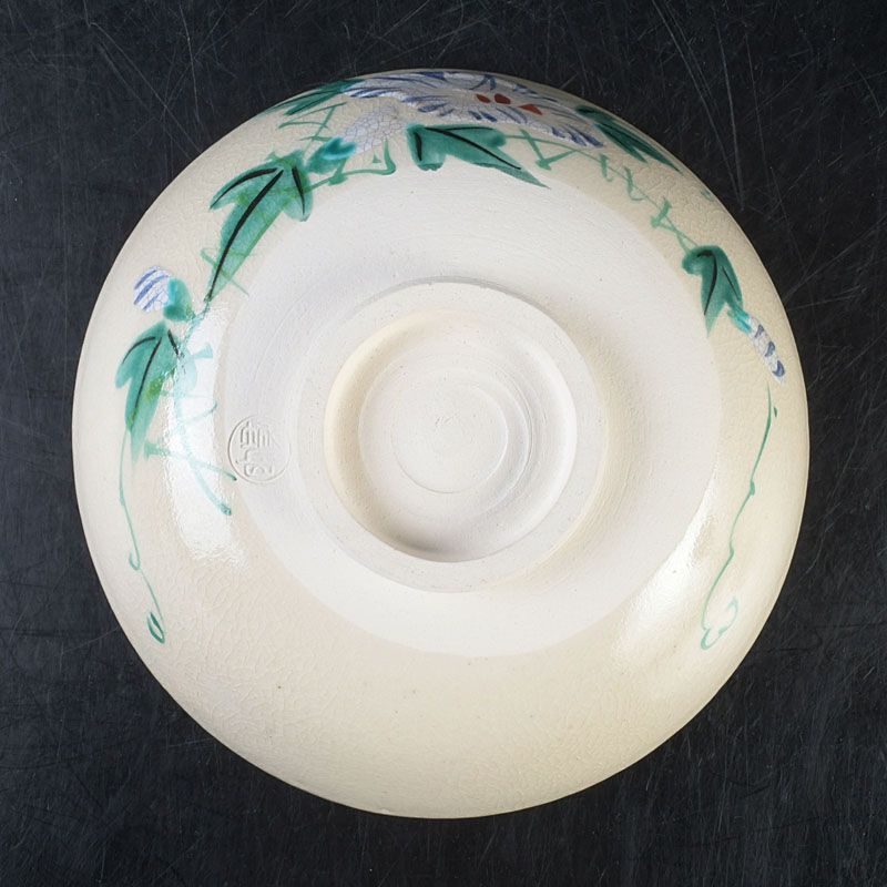 茶道具 京焼 平安 橋本城岳造 仁清写色絵 八月朝顔 夏茶碗 共箱 N S659