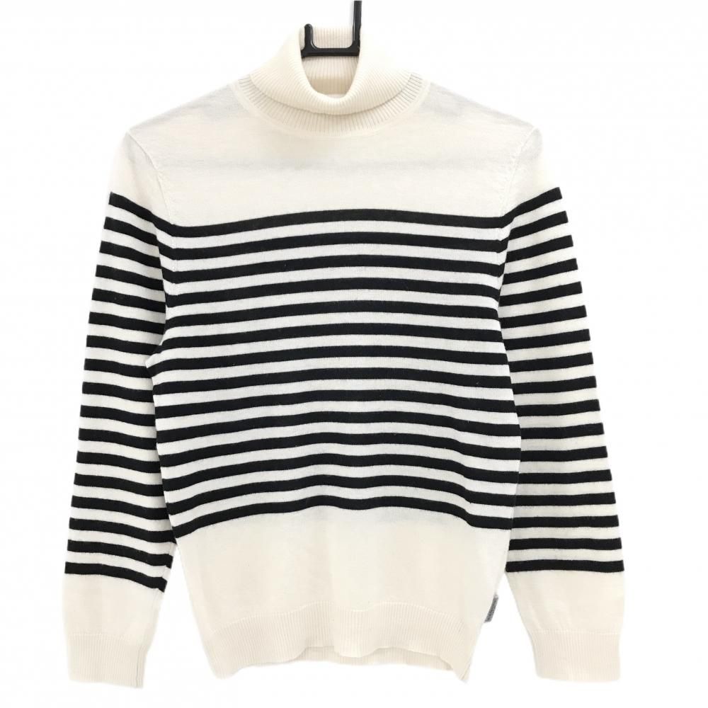 ランバンスポール タートルネックセーター アイボリー×黒 ボーダー