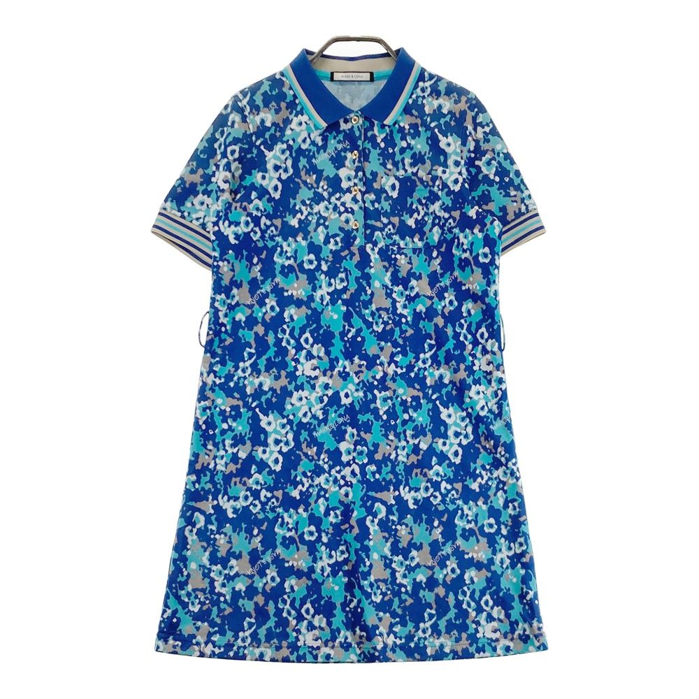 サイズ：38 MARK&LONA マークアンドロナ 半袖ワンピース 総柄 ブルー系