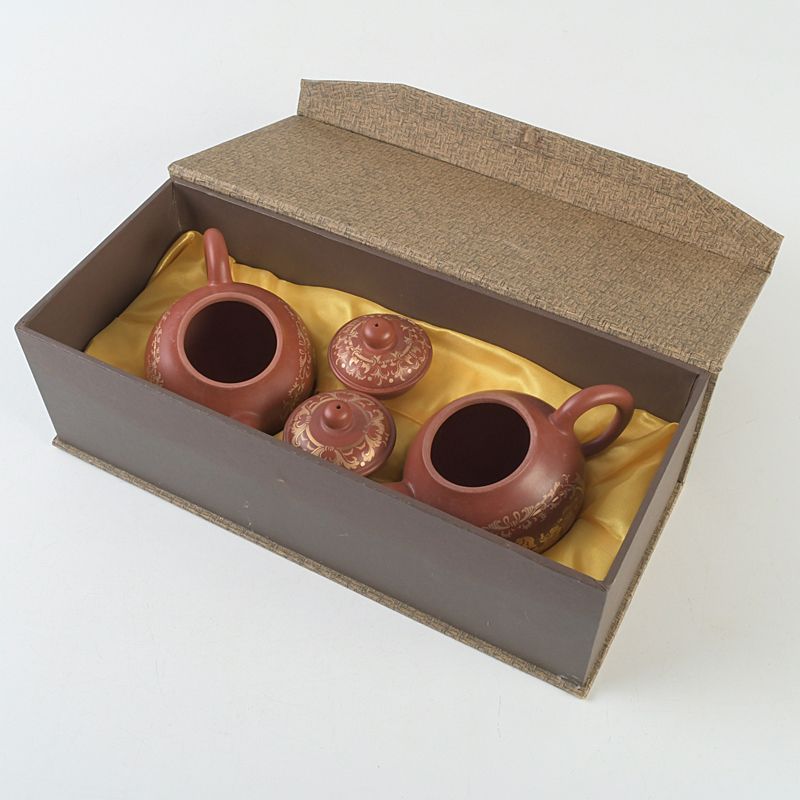 中国 洪星紫砂 朱泥 金彩山水人物文 急須 茶壷 箱付 C S663 - メルカリ