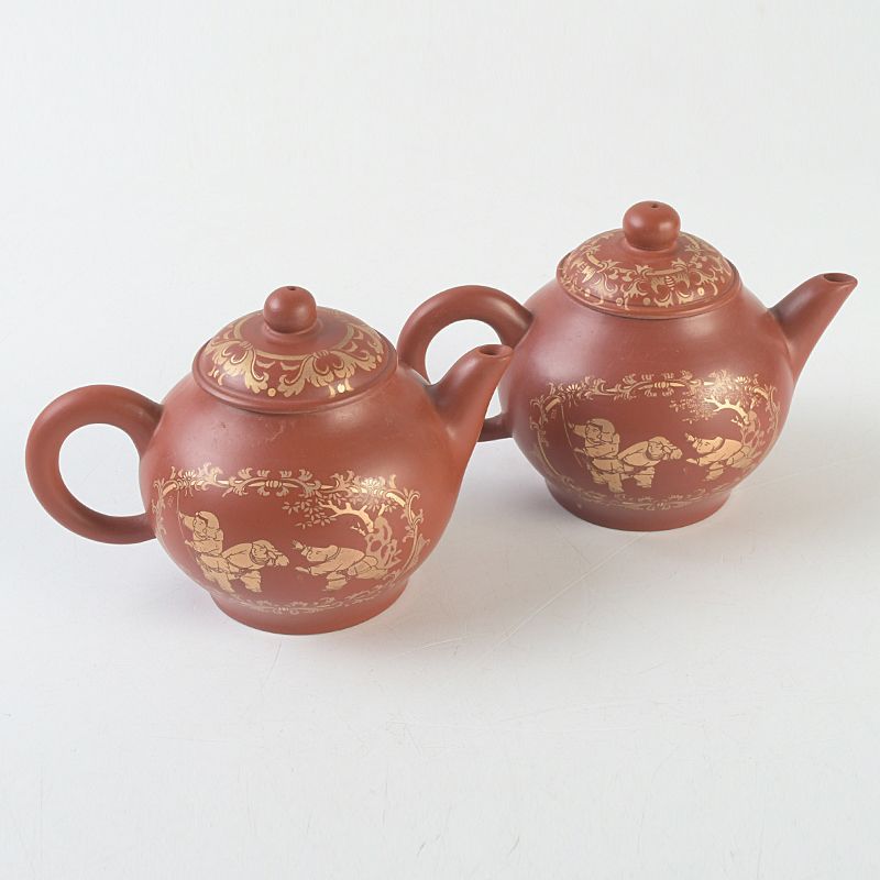 中国 洪星紫砂 朱泥 金彩山水人物文 急須 茶壷 箱付 C S663 - メルカリ