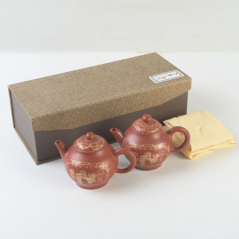 中国 洪星紫砂 朱泥 金彩山水人物文 急須 茶壷 箱付 C S663 - メルカリ
