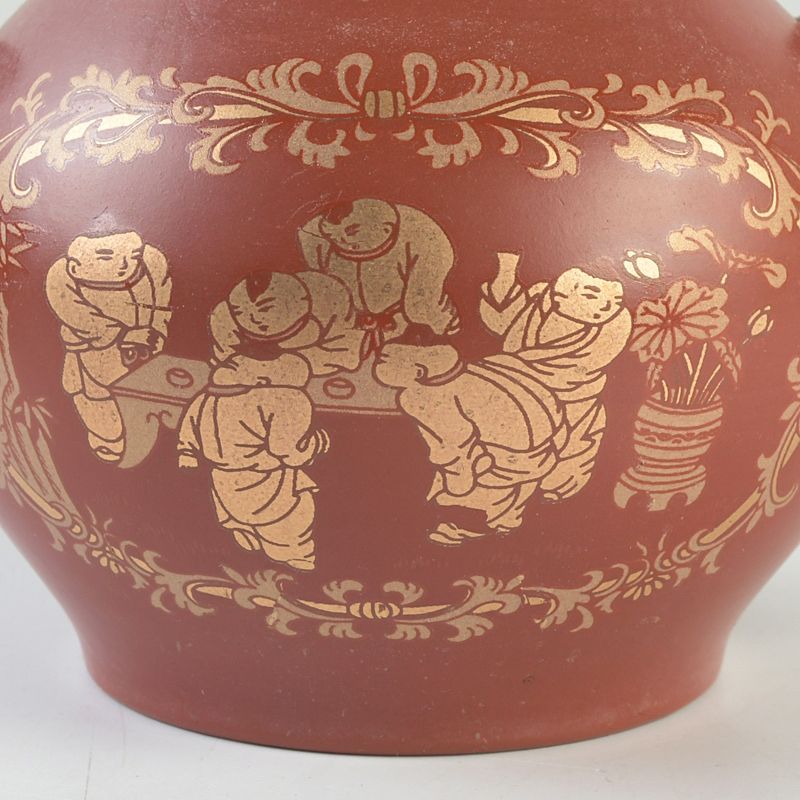 中国 洪星紫砂 朱泥 金彩山水人物文 急須 茶壷 箱付 C S663 - メルカリ