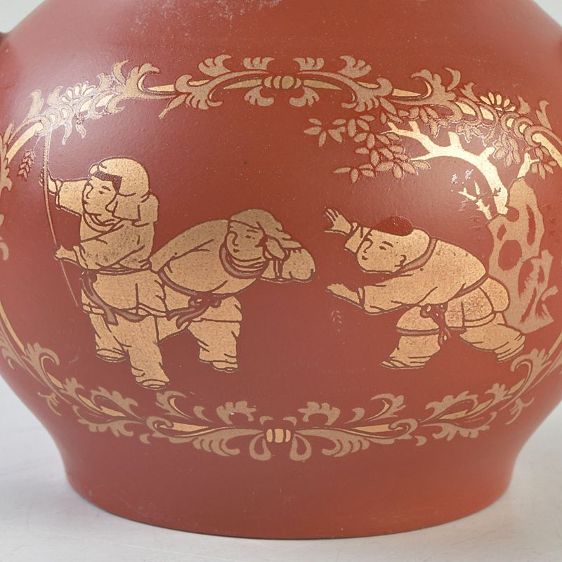 中国 洪星紫砂 朱泥 金彩山水人物文 急須 茶壷 箱付 C S663 - メルカリ