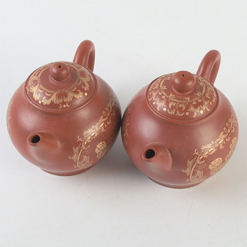 中国 洪星紫砂 朱泥 金彩山水人物文 急須 茶壷 箱付 C S663 - メルカリ