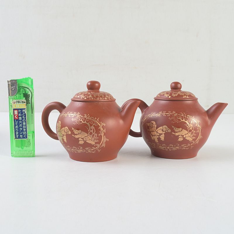 中国 洪星紫砂 朱泥 金彩山水人物文 急須 茶壷 箱付 C S663 - メルカリ