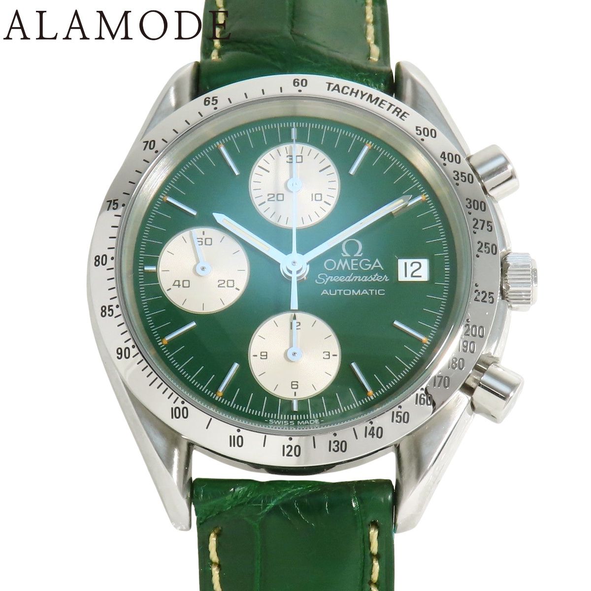 オメガ スピードマスターデイト 3811 70 26 SS 革 グリーン 自動巻き メンズ 40802162583 アラモード