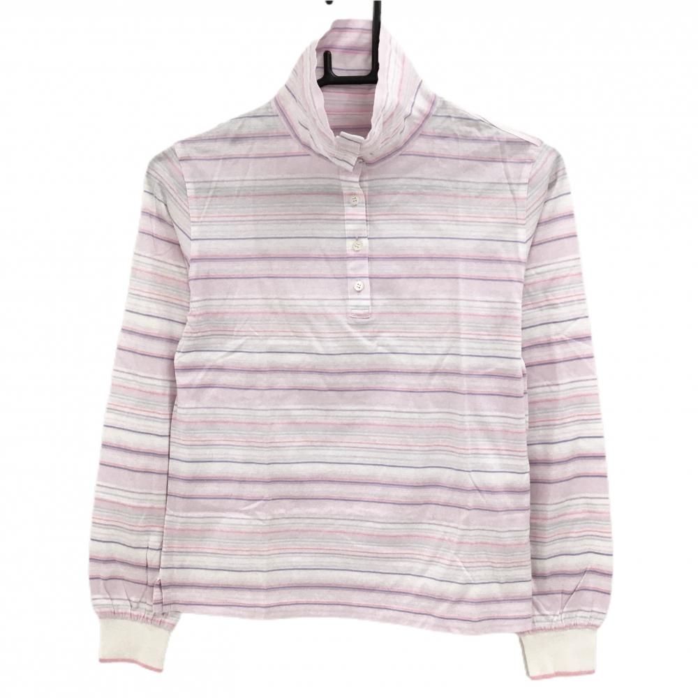 美品】ランバンスポール 長袖ハイネックシャツ ライトピンク×白