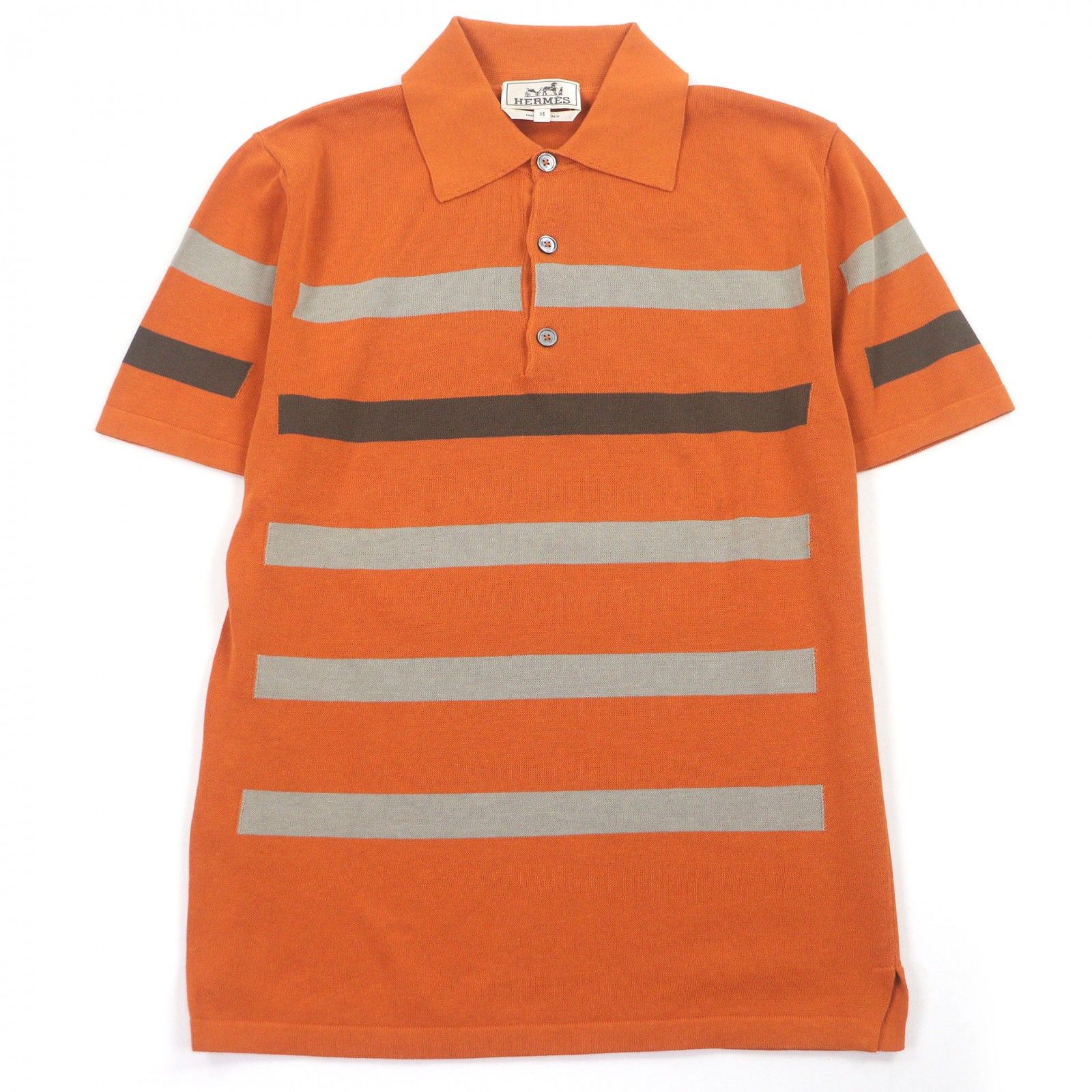 極美品□HERMES エルメス コットン100％ ボーダー柄 ショートスリーブ