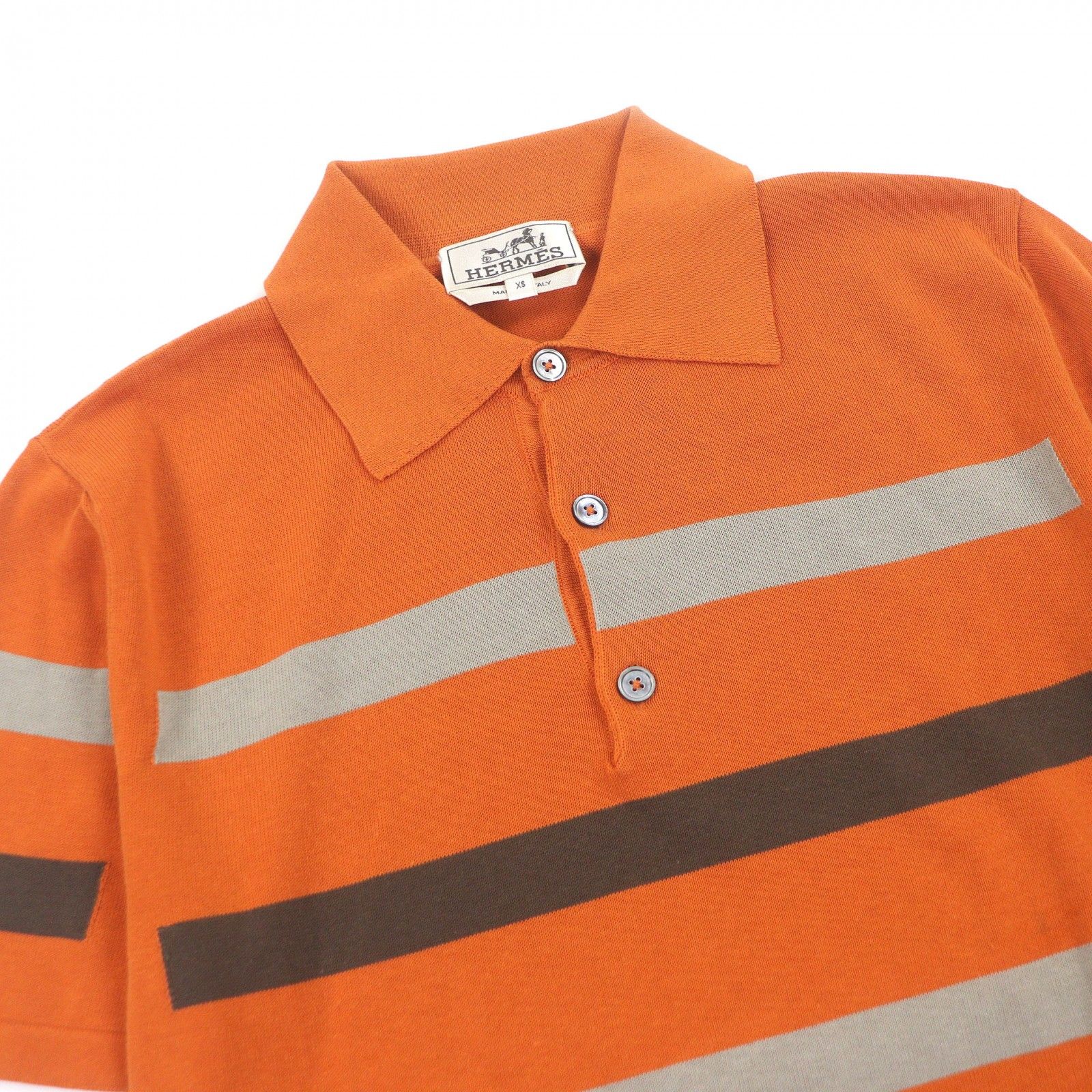 極美品□HERMES エルメス コットン100％ ボーダー柄 ショートスリーブ