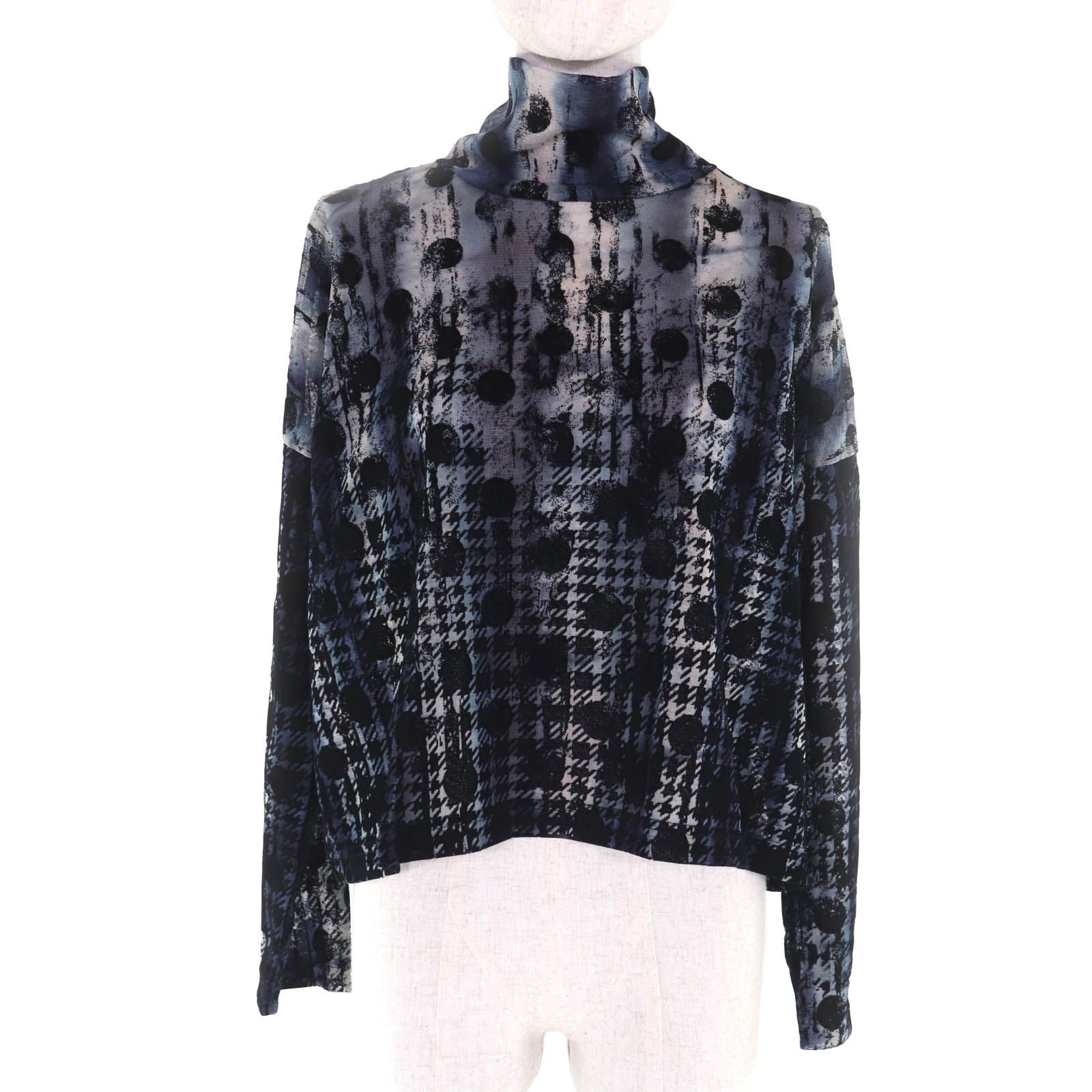 極美品◇Y's ワイズ YM-T20-676 千鳥水玉フロッキープリント シアー