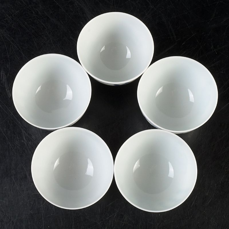 京焼 平安 輝山造 松泉造 染付 漢詩文 煎茶碗 5客まとめて V S671