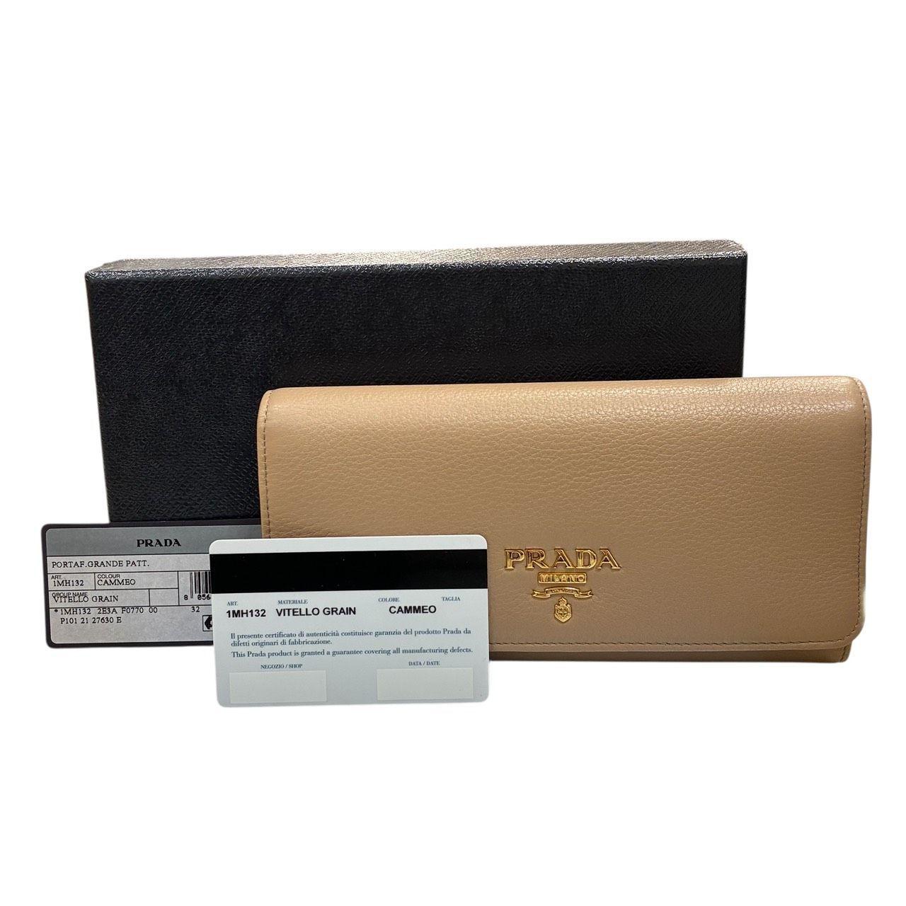 極美品 プラダ PRADA 長財布 グレイン カーフ レザー 1MH132 メタル 