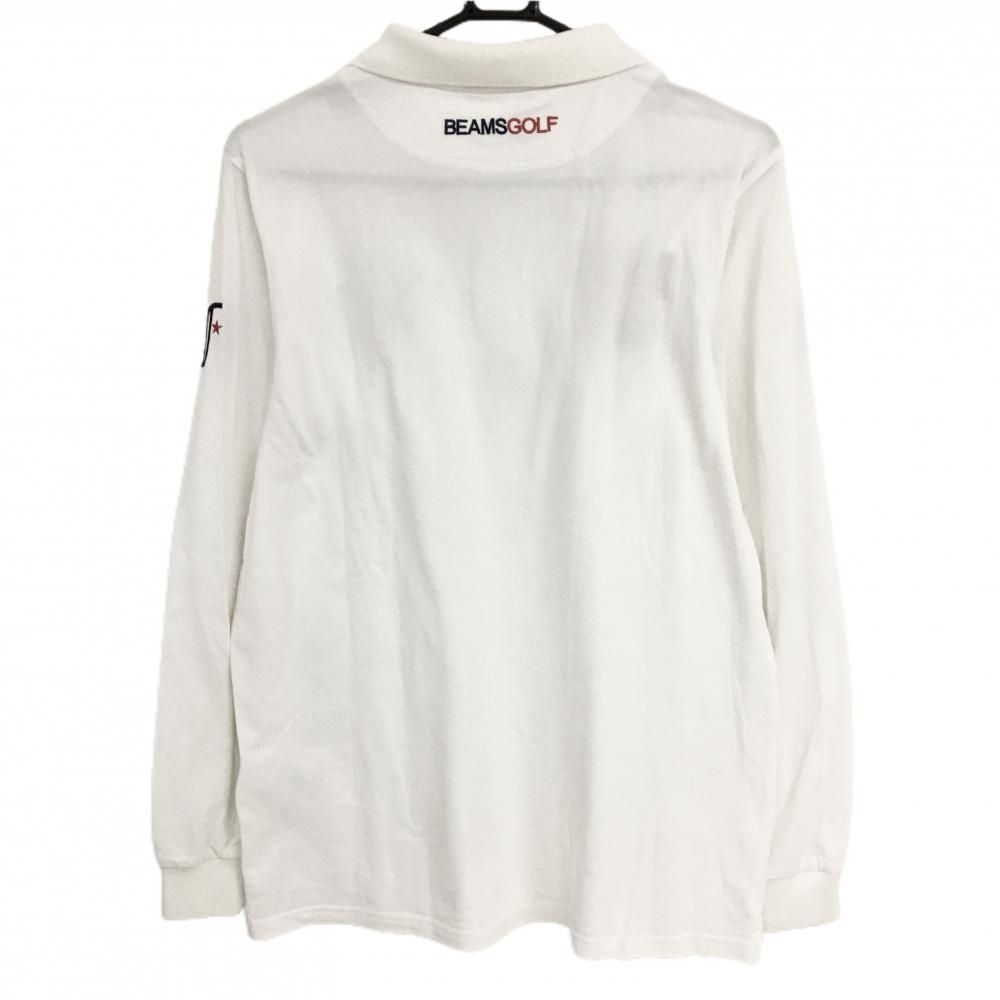 美品】ビームスゴルフ 長袖ポロシャツ 白×ネイビー 星・ロゴ刺しゅう