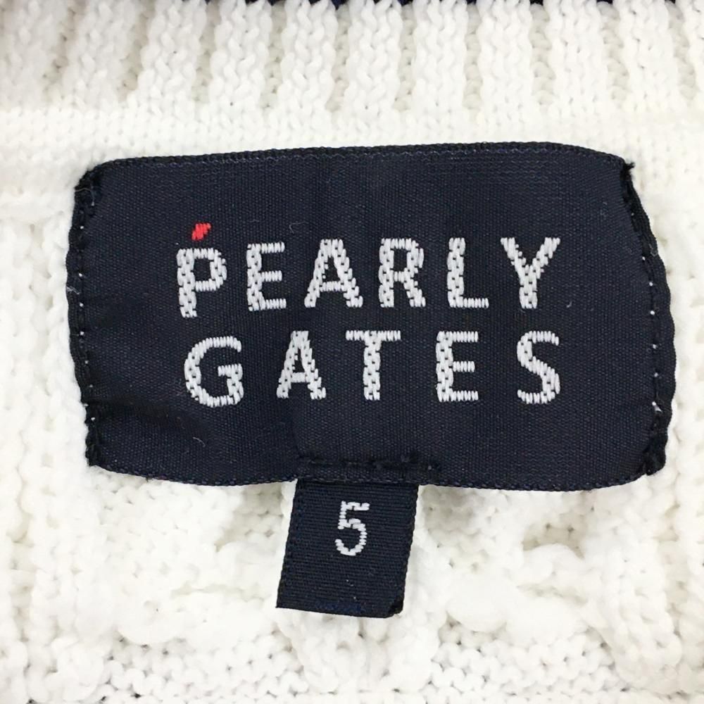 パーリーゲイツ ニットベスト 白×ネイビー ケーブル編み Vネック