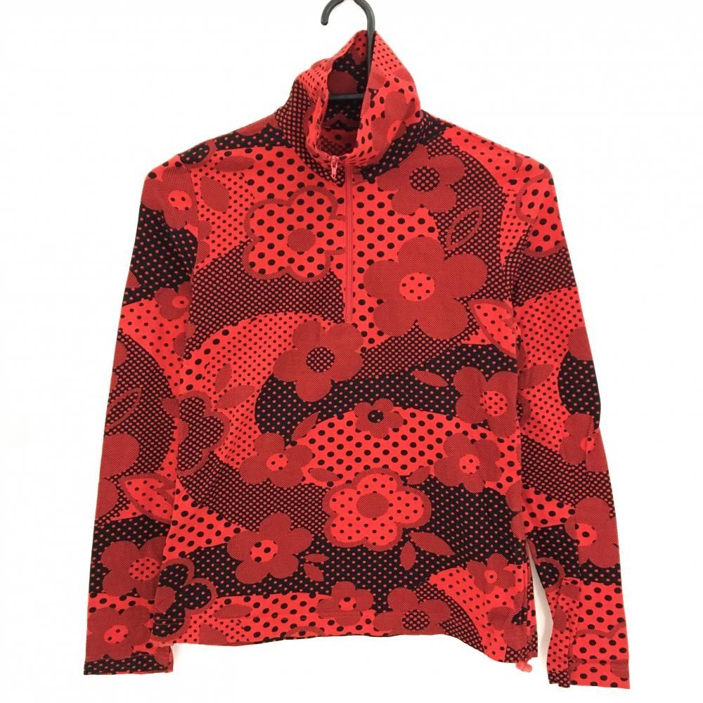 超美品】ランバンスポール 長袖ハイネックシャツ レッド×黒 ドット 花