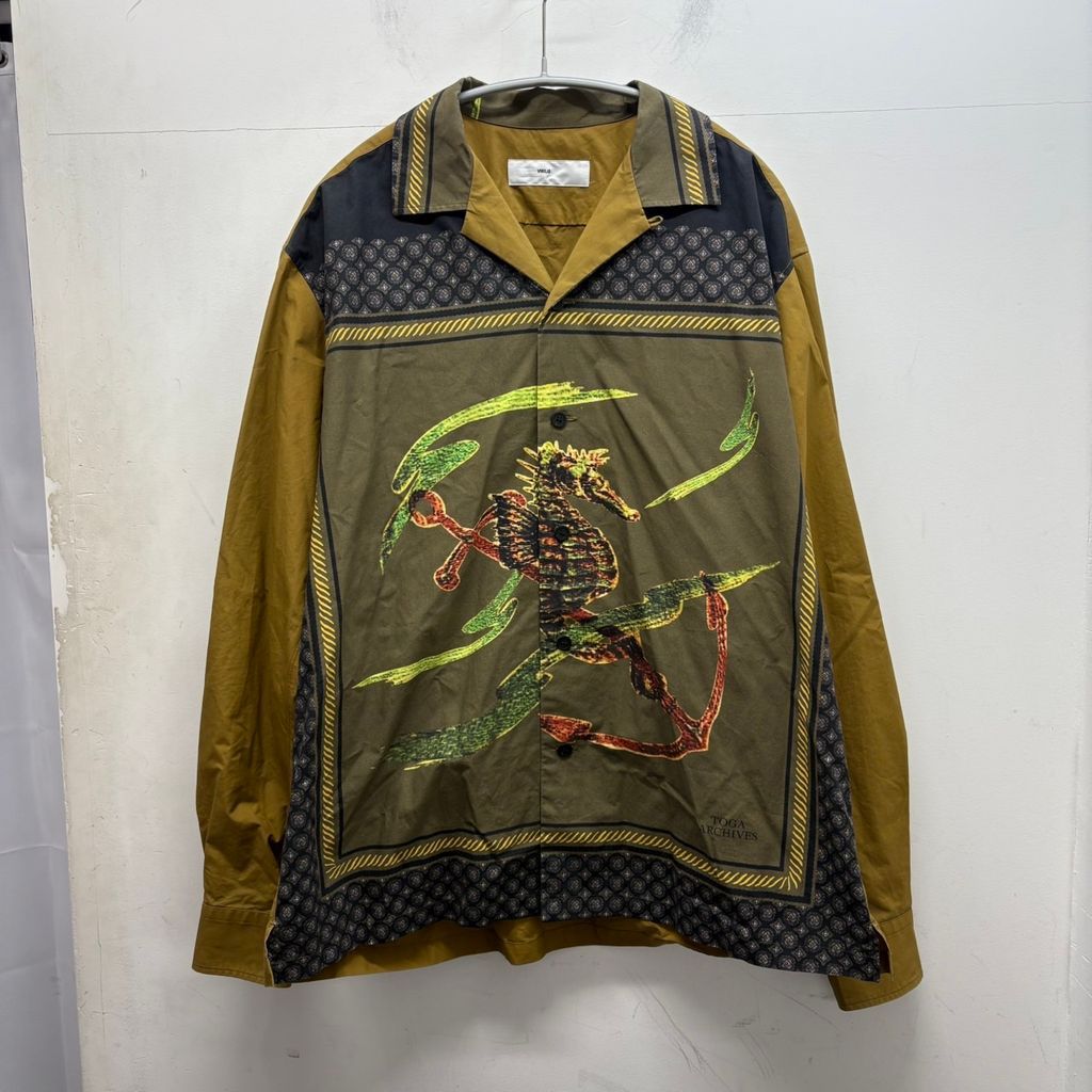 TOGA VIRILIS トーガビリリース Panel print cotton shirt オープン