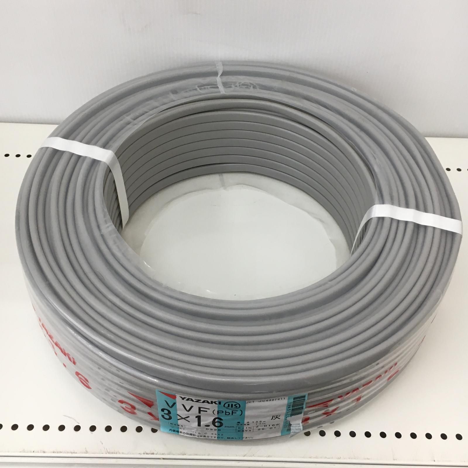  △△YAZAKI 電材 VVFケーブル グレー 3芯1.6㎜×100 m 製造 電設資材 材料 資材