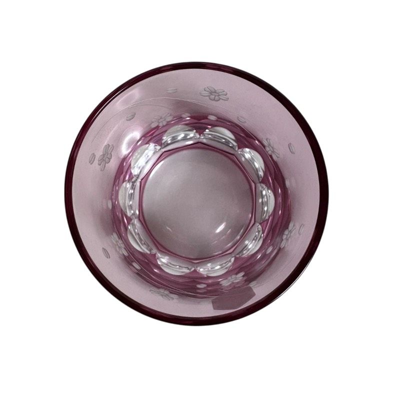 未使用】江戸切子 彩鳳（SAIHOU）切子 ロックグラス ピンク 桜文様