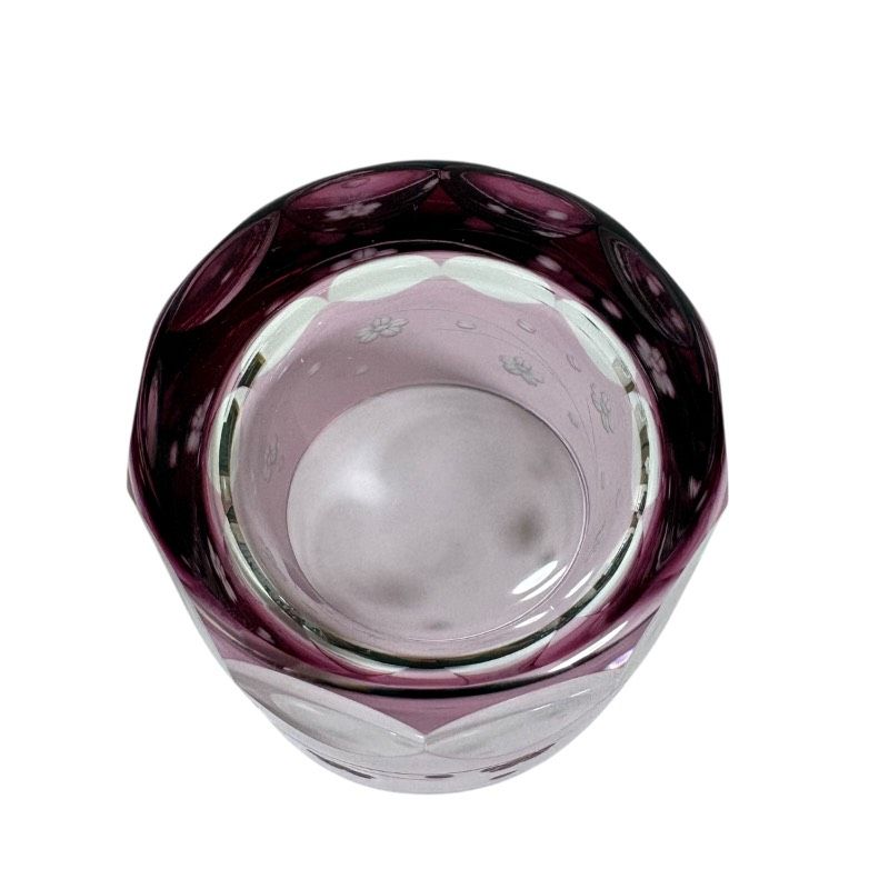 未使用】江戸切子 彩鳳（SAIHOU）切子 ロックグラス ピンク 桜文様