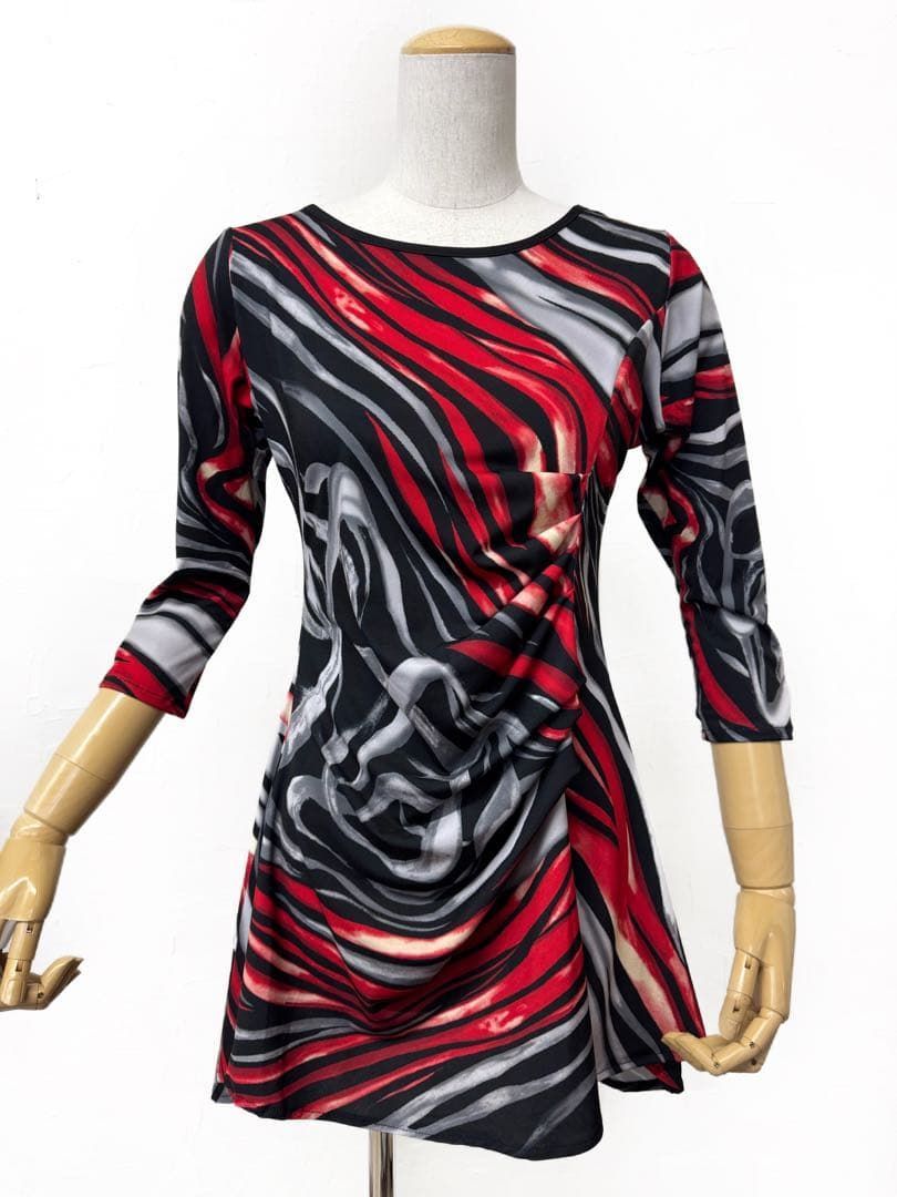 スタイリッシュ】新品社交ダンス 赤黒プリントチュニックr391 - メルカリ