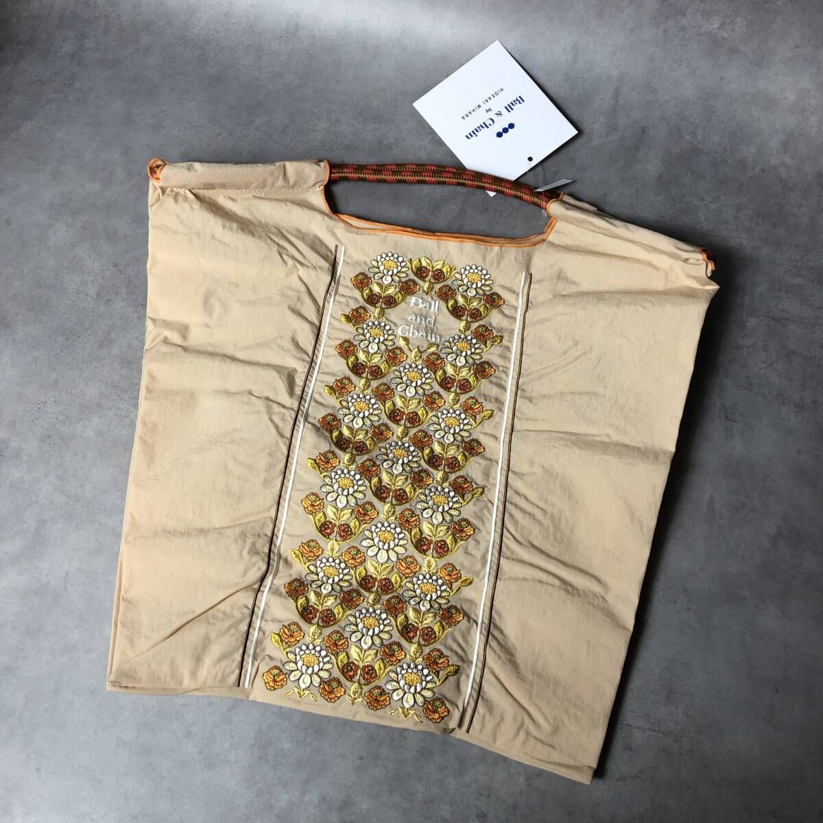 WQ1102○Ball&Chain：未使用 FLOWER LINE 刺繍トートバッグ ○M○ S