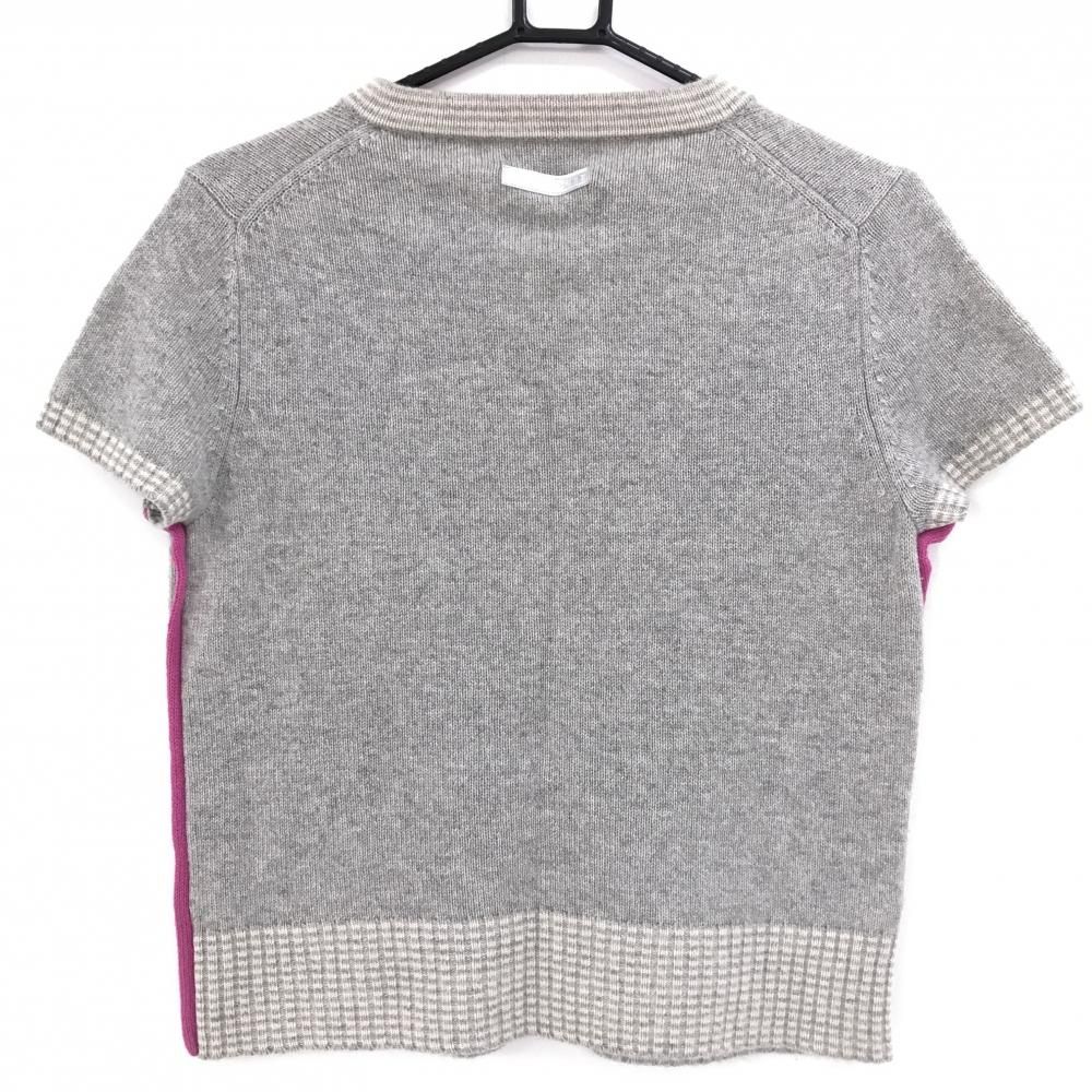 超美品】ランバンスポール 半袖スキッパーセーター 杢ライトグレー×白