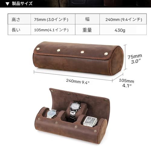 HIRAM 本革腕時計ロール 腕時計収納ケース 腕時計収納ボックス 3本用 レザー防水 耐衝撃 時計ケース 収納 腕時計の持運び 旅行 携帯に 261751 f 2