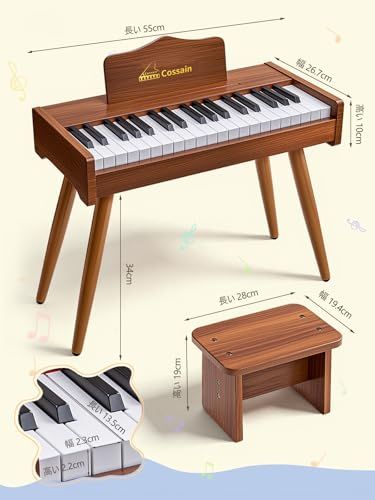 キッズ電子ピアノ 37 鍵 1 1鍵盤を模擬- 手触り再現 2-5 才向け 三角ピアノ縮小ウッド調 双スピーカーリアルピアノ音質 電源|単 3 電池 本両対応 マイク ベンチ 琴譜スタンドセット付属 組立簡単 fc 7 d 31 9