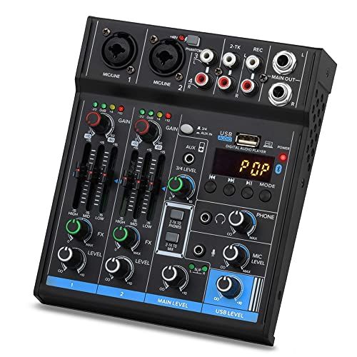 ポータブルミニミキサー4チャンネルオーディオDJコンソールサウンドカード USB 48 V Phantom Power for PCレコーディングWebキャストパーティー - Depusheng M 4 ブラック a 10 b 9294