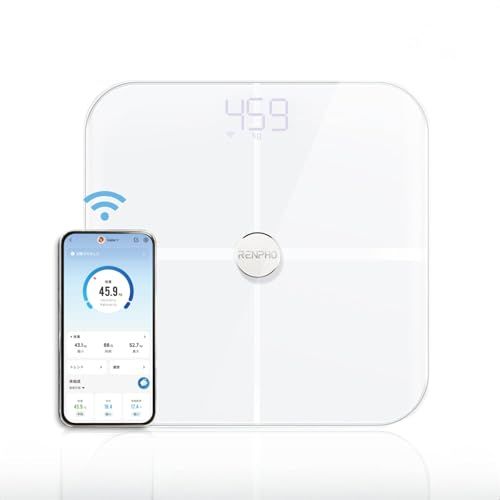 RENPHO Elis Aspire スマート体組成計 ホワイト 体重計 レンフォ 体組成計 WiFi Bluetooth対応 スマホ連動 ITO技術採用 高精度 13項目測定 体重 体脂肪率 BMIの本体表示 乗るだけで d 7 c 110 fd
