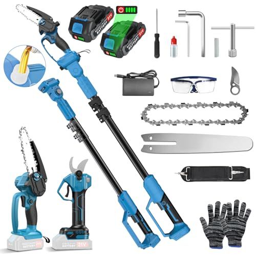 改良強化版 高枝切り電動チェーンソー 1台4役 コードレス 高枝チェーンソー 高枝切りバサミ 電動剪定バサミ PSE認証済み 21 V充電式2000 mAhバッテリー付き 伸縮128 cm-280 cm無段階調整延長ポール 肩掛けベルト付 07 c 364 e 4