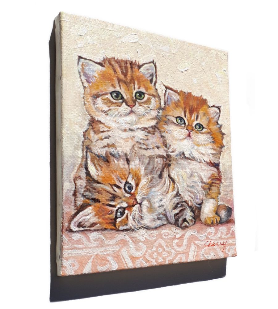 一点物】『 トリオ （ゴールデンカラー） 』油絵 F3号 油彩 絵画