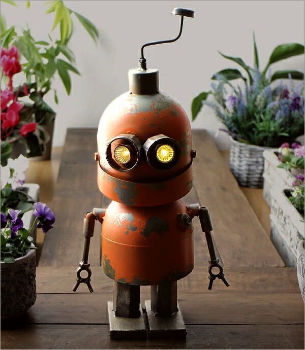 ロボット 置物 ガーデン オーナメント ソーラーライト シャビー