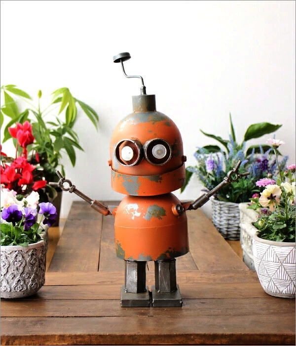 ロボット 置物 ガーデン オーナメント ソーラーライト シャビー