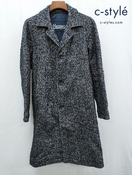 P811 [秋冬][人気] HERNO ヘルノ ロングコート 44 ネイビー系 中綿