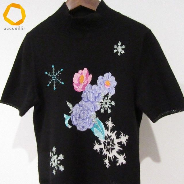 wnc レオナール LEONARD ニット・セーター 38 黒 マルチカラー 半袖